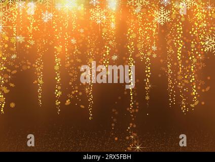 Pluie dorée de Noël avec flocons de neige Illustration de Vecteur