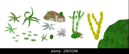Éléments de conception de vecteur de paysage ensemble isolé sur fond de tons sablonneux. Clipart du désert de Boho avec cactus, buissons, succulentes. Illustration vectorielle Illustration de Vecteur