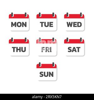 Calendrier et jours de l'ensemble de vecteurs de la semaine. Icônes colorées du lundi et du mardi. Illustration de Vecteur