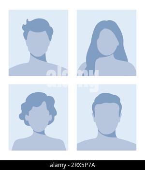 Ensemble d'avatars vides homme et femme. Espace réservé par défaut pour les réseaux sociaux, les CV, les forums et les sites de rencontres. Homme et femme pas d'images de photo pour Illustration de Vecteur