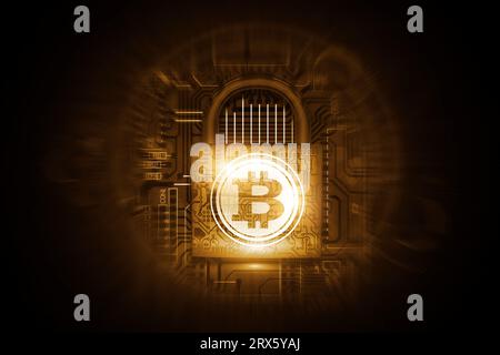 Technologie blockchain sécurisée Bitcoin Network concept Illustration 3D. Banque D'Images