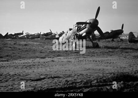 Dégâts des bombes Hangars de la Luftwaffe avions / usine aéronautique endommagée / raids aériens alliés pendant la Seconde Guerre mondiale - 1944 / 1945 - Messershmitt BF 109 E / G / 109E / 109G. Banque D'Images