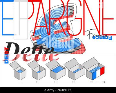 Illustration illustrant la dette nationale de la France, avec des symboles et des motifs minimalistes. Illustration de Vecteur