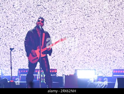 Las Vegas, États-Unis. 22 septembre 2023. Miguel se produit lors du festival de musique iHeartRadio au T-Mobile Arena le 22 septembre 2023 à Las Vegas, Nevada. (Photo de Bryan Steffy/Sipa USA) crédit : SIPA USA/Alamy Live News Banque D'Images