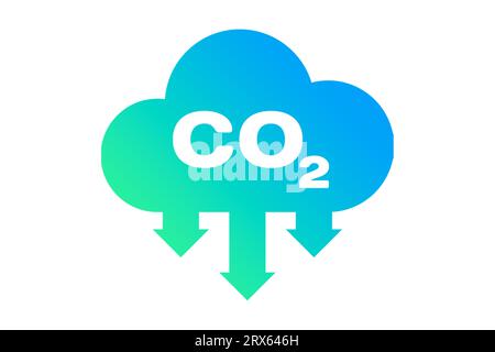 Ensemble d'icônes plates de vecteur de concept d'émission de CO2, de réduction et de neutralité. Empreinte zéro dioxyde de carbone, protection contre la pollution atmosphérique par le gaz carbonique, écologie. Banque D'Images