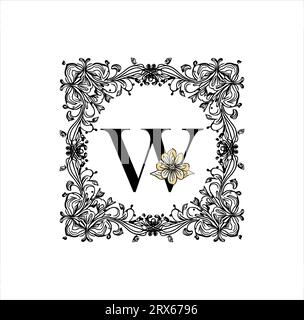 Lettre florale W , W dans cadre floral , cadre floral Illustration de Vecteur