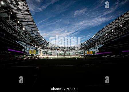 Dublin, République d'Irlande. 23 septembre 2023. Dublin, Irlande, 23 septembre : vue du stade lors du match de l'UEFA Women's Nations League entre la République d'Irlande et l'Irlande du Nord à Aviva Stadium le 23 septembre 2023 à Dublin, Irlande. (Danilo Fernandes/SPP) crédit : SPP Sport Press photo. /Alamy Live News Banque D'Images