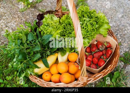 Divers légumes et fruits frais dans le panier Banque D'Images