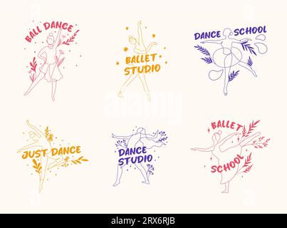 Ensemble d'étiquettes autocollantes pour l'identité du studio de ballet Illustration de Vecteur