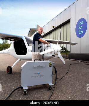 Holland Teuge Airport 23-09-2023, E-Flight Academie où vous pouvez prendre des leçons, louer un avion, ou aller pour votre PPL (licence de pilote prouvé) avec un Pipistr Banque D'Images