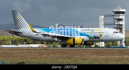 Avión de línea Airbus A320 de la aerolínea Vueling con pintura especial de Disneyland Banque D'Images