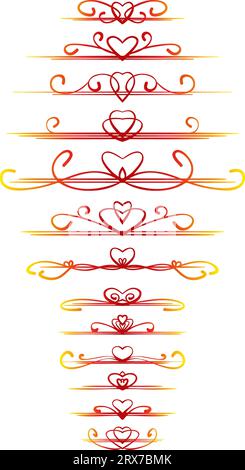 Ligne calligraphique ornementale avec coeur élément de conception page décoration ensemble de vecteurs Illustration de Vecteur
