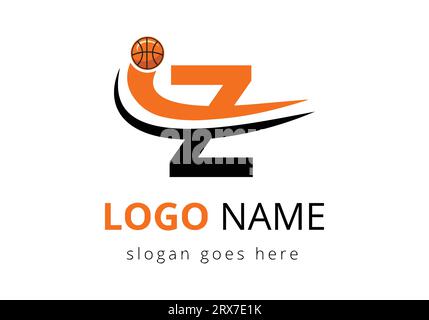 Logo lettre Z avec ballon de basket-ball. Conception de modèle de vecteur de symbole de sport Illustration de Vecteur
