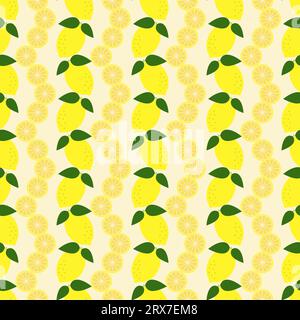 Modèle sans couture vectoriel avec des citrons entiers et des tranches dans une rangée Illustration de Vecteur