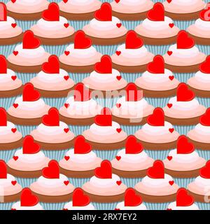 Modèle cupcake avec des coeurs. Amour. Illustration de Vecteur