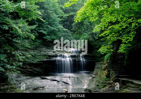 Tombe sur Buttermilk Creek, Buttermilk Falls State Park, New York Banque D'Images