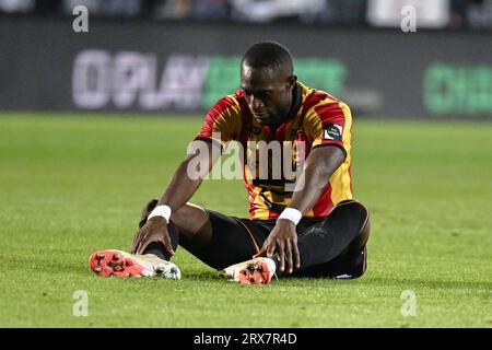 Mechelen, Belgique. 23 septembre 2023. Mory Konate de Malines semble abattu lors d'un match de football entre KV Mechelen et OH Leuven, samedi 23 septembre 2023 à Malines, le jour 08 de la saison 2023-2024 de la Jupiler Pro League première division du championnat belge. BELGA PHOTO LAURIE DIEFFEMBACQ crédit : Belga News Agency/Alamy Live News Banque D'Images