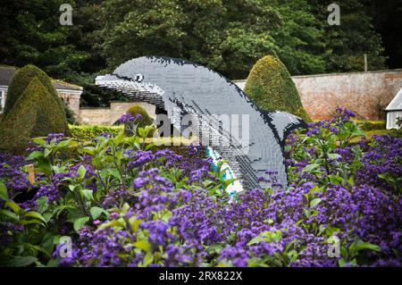 Sculpture en briques LEGO d'animaux en voie de disparition du monde entier - exposée à Sewerby Gardens, East Yorkshire, Angleterre. Création Dolphin Banque D'Images