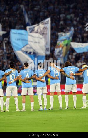 Rome, . 23 septembre 2023. Rome, Italie 23.09.2023 : minute de silence à la mémoire de Giorgio Napolitano dans le match de football Italie Serie A TIM 2023-2024 jour 5 entre SS Lazio vs AC Monza au Stade Olympique de Rome. Crédit : Agence photo indépendante/Alamy Live News Banque D'Images