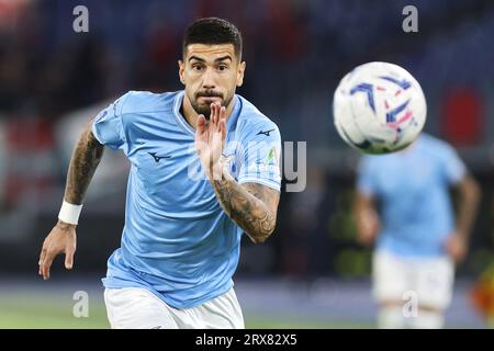 Rome, Italie. 23 septembre 2023. Mattia Zaccagni de Lazio en action lors du match de football de Serie A entre SS Lazio et AC Monza le 23 septembre 2023 au Stadio Olimpico à Rome, Italie - photo Federico Proietti/DPPI crédit : DPPI Media/Alamy Live News Banque D'Images