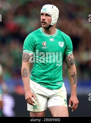 L'Irlandais Mack Hansen lors de la coupe du monde de rugby 2023, match de la poule B au Stade de France à Paris, France. Date de la photo : Samedi 23 septembre 2023. Banque D'Images