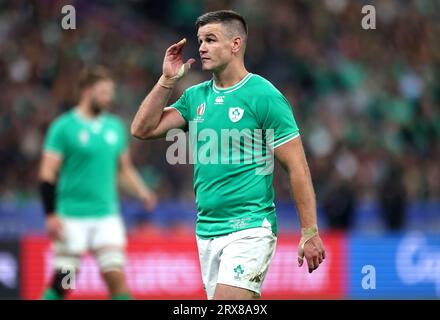 Jonathan Sexton de l'Irlandais lors de la coupe du monde de Rugby 2023, match de la poule B au Stade de France à Paris, France. Date de la photo : Samedi 23 septembre 2023. Banque D'Images