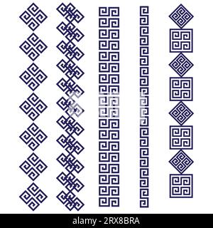 Un ensemble de quatre motifs de bordure géométrique de couleur bleue Illustration de Vecteur