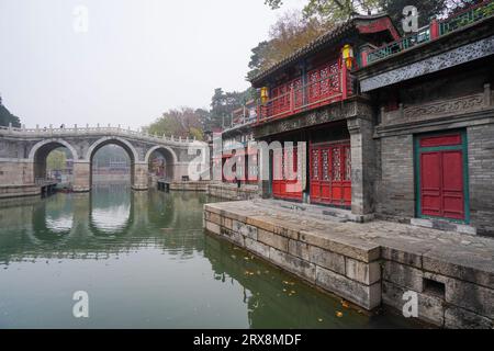 Pont de pierre de trois trous, rue Suzhou, Palais d'été, Pékin Banque D'Images