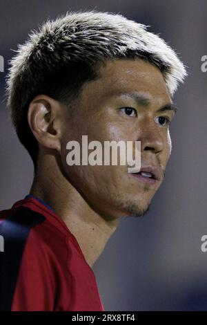 MADRID, ESPAGNE - SEPTEMBRE 23 : Kento Hashimoto lors du match de la Liga Hypermotion 2023/24 entre Alcorcon et Huesca au stade Santo Domingo. Crédit : Guille Martinez/AFLO/Alamy Live News Banque D'Images