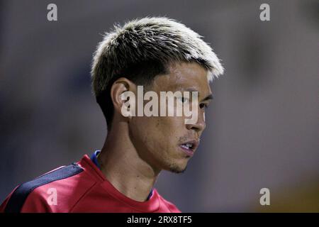 MADRID, ESPAGNE - SEPTEMBRE 23 : Kento Hashimoto lors du match de la Liga Hypermotion 2023/24 entre Alcorcon et Huesca au stade Santo Domingo. Crédit : Guille Martinez/AFLO/Alamy Live News Banque D'Images