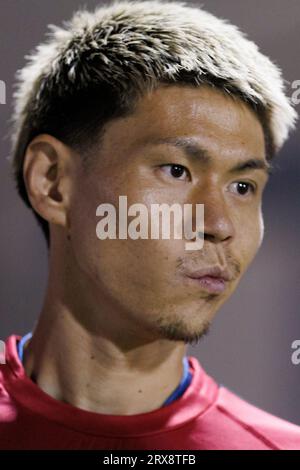 MADRID, ESPAGNE - SEPTEMBRE 23 : Kento Hashimoto lors du match de la Liga Hypermotion 2023/24 entre Alcorcon et Huesca au stade Santo Domingo. Crédit : Guille Martinez/AFLO/Alamy Live News Banque D'Images