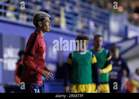 MADRID, ESPAGNE - SEPTEMBRE 23 : Kento Hashimoto lors du match de la Liga Hypermotion 2023/24 entre Alcorcon et Huesca au stade Santo Domingo. Crédit : Guille Martinez/AFLO/Alamy Live News Banque D'Images