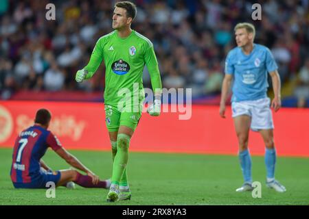 Barcelone, ESP. 23 septembre 2023. FC BARCELONE vs RC CELTA 23 septembre 2023 Iván Villar (13) gardien du RC Celta lors du match entre le FC Barcelone et le RC Celta correspondant à la sixième journée de la Liga EA Sports à l'Olimpic Stadium Lluis Companys de Montjuïc à Barcelone, Espagne. Crédit : Rosdemora/Alamy Live News Banque D'Images