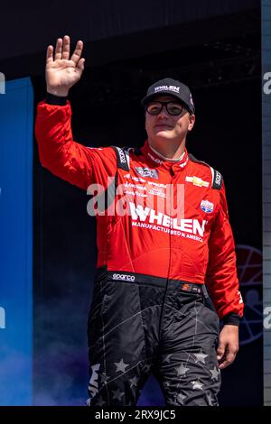 Fort Worth, Texas - 23 septembre 2023 : Sheldon Creed, pilote de la Whelen Chevrolet n°2, en compétition dans la NASCAR Xfinity Series Andy's Frozen Custard 300 au Texas Motor Speedway. Crédit : Nick Paruch/Alamy Live News Banque D'Images