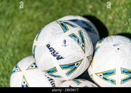 Melbourne, Australie. 24 septembre 2023. Mitre Ultimate PRO le ballon de match officiel de l'Australia Cup. Crédit : James Forrester/Alamy Live News Banque D'Images