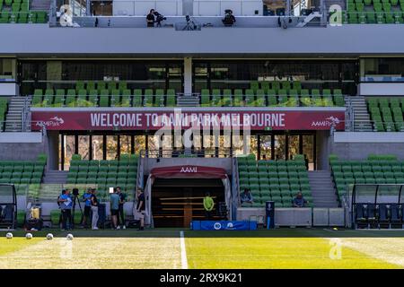 Melbourne, Australie. 24 septembre 2023. Signalétique AAMI Park avant le match. Crédit : James Forrester/Alamy Live News Banque D'Images