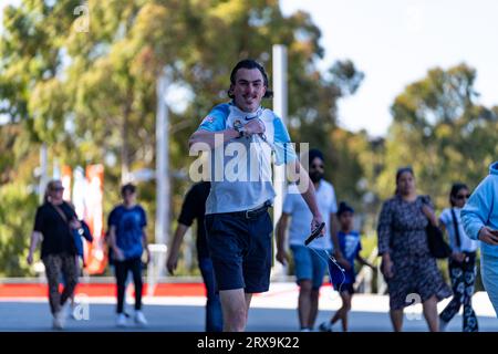 Melbourne, Australie. 24 septembre 2023. Un supporter passionné de Melbourne City devant AAMI Park. Crédit : James Forrester/Alamy Live News Banque D'Images