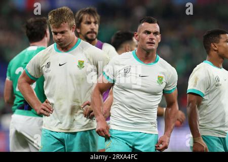 L'Africain Jesse Kriel lors du match de la coupe du monde de Rugby 2023 dans la poule B entre l'Afrique du Sud et l'Irlande au Stade de France à Saint-Denis, à l'extérieur de Paris, le samedi 23 septembre 2023. Crédit : Aki Nagao/AFLO/Alamy Live News Banque D'Images