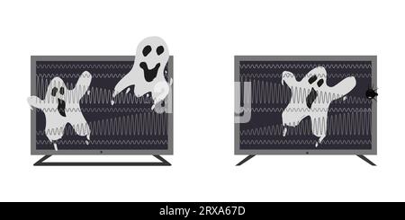 Arrière-plan des ondes TV, aucun signal. Concept fantôme. Scène sur le thème de l'horreur. Ghost est apparu à la télé. Définir. Illustration vectorielle... Illustration de Vecteur