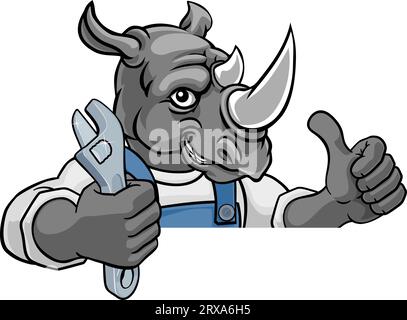 Plombier Rhino ou mécanicien Holding Spanner Illustration de Vecteur