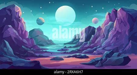 Alien Planet Outer Space Landscape Game Background Illustration de Vecteur