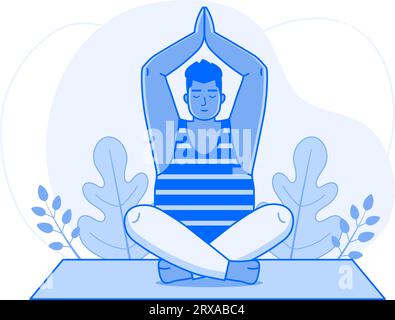 Santé mentale harmonie intérieure scène avec l'homme de yoga Illustration de Vecteur