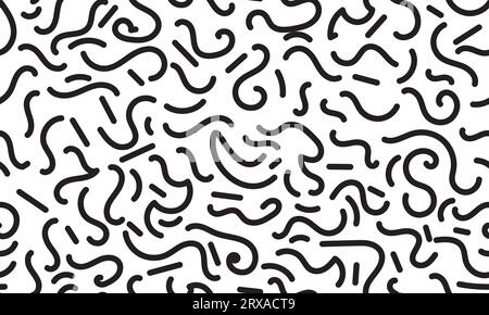 motif sans couture doodle en ligne noire et blanche. Fond d'art de style minimaliste créatif pour les enfants ou design tendance avec des formes de base. Enfant simple Illustration de Vecteur