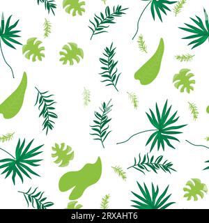 Seamelss motif de vecteur de feuille tropicale fond transparent. Conception de feuilles de monstera naturelles et de feuilles de bananier dans un style de contour linéaire minimaliste Illustration de Vecteur