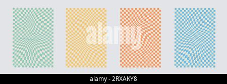 ensemble de fonds des années 70 dans le style rétro hippie. Motif de vague, damier, filet. Illustration vectorielle de texture. Déformé dans un esthète psychédélique et Y2K Illustration de Vecteur