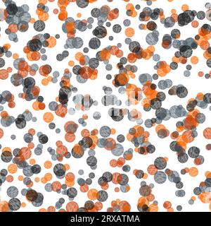 Pois noir, gris et orange avec texture sur fond blanc. Motif sans couture. Banque D'Images