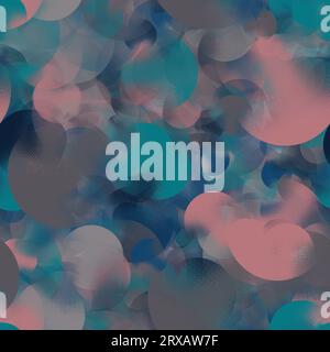 Fond de cercles bleu foncé et clair, gris et rose. Textures demi-ton différentes. Motif sans couture Banque D'Images