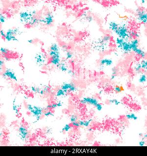 Éclaboussures de peinture avec texture pointillée. Couleurs rose et bleu sur le fond blanc. Motif sans couture Banque D'Images