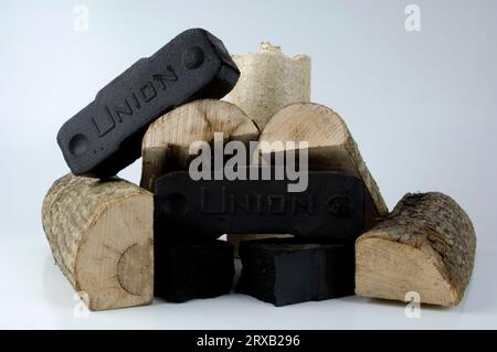 Briquettes de lignite, briquettes et grumes de bois, lignite, lignite, brickett, charbon, bricketts de charbon, énergie de charbon, bois de chauffage, combustibles fossiles, exonéré, objet Banque D'Images