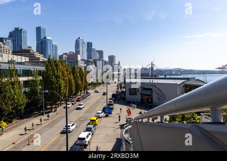 Seattle, Washington États-Unis - 2 septembre 2023 : une vue de Seattle le long du front de mer. Banque D'Images